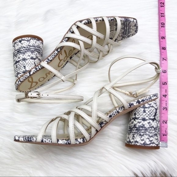 New Sam Edelman Daffodil Heeled Sandals in Reptile Embossed Modern Ivory - Picture 12 of 15